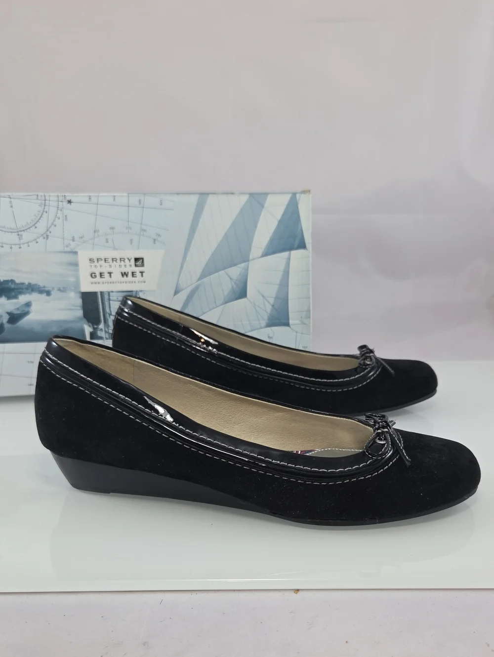Sperry Camden Top-Sider Black Suede Wedge Ballet Flats Size 8.5